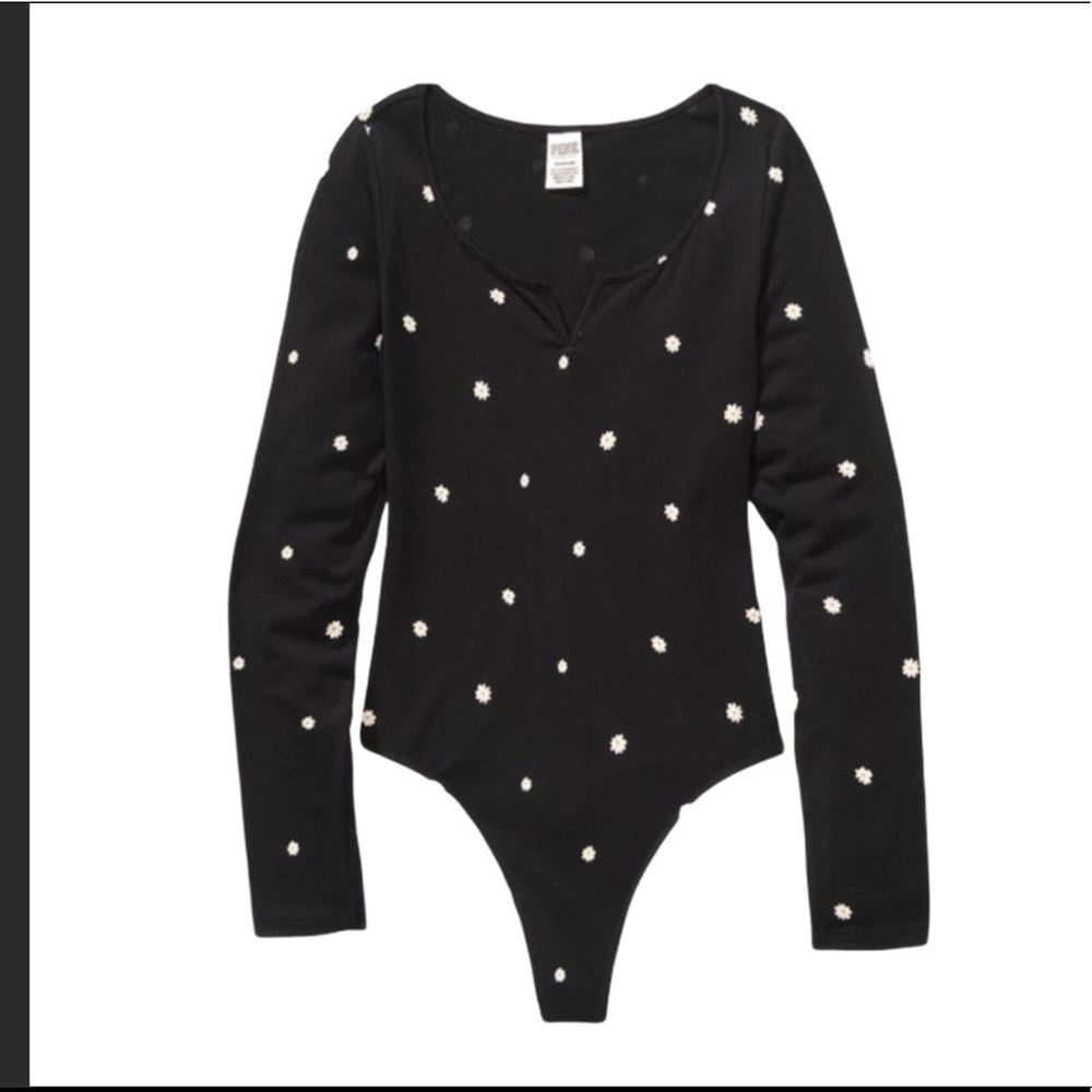 PINK Victoria’s Secret Black Daisy Bodysuit
